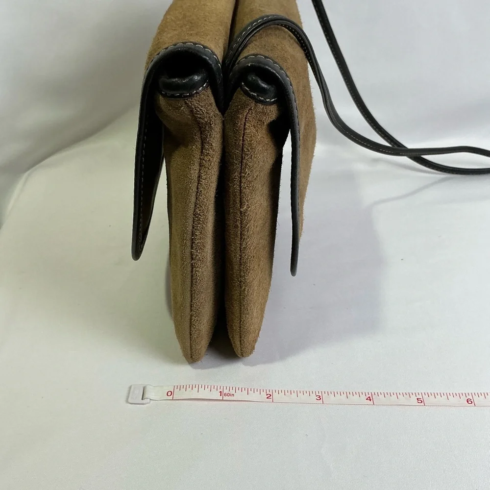 Vintage Loewe Tan Suede 
Mini Shoulder Crossbody Bag Purse Leather Spain Anagram - Picture 14 of 15